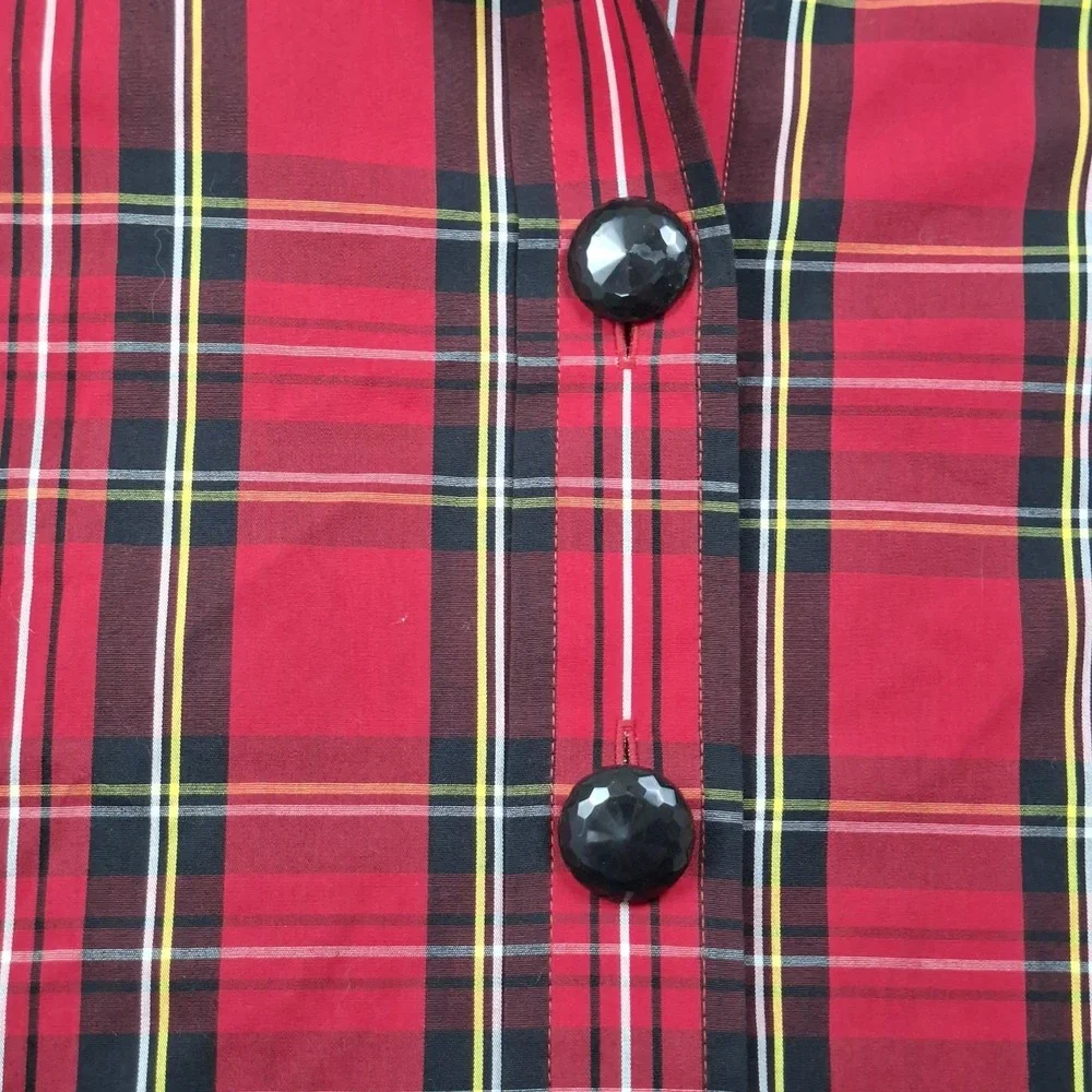 Foxcroft 18 Shaped Fit Tartan Plaid Three Button Flip Cuff top Wrinkle Free